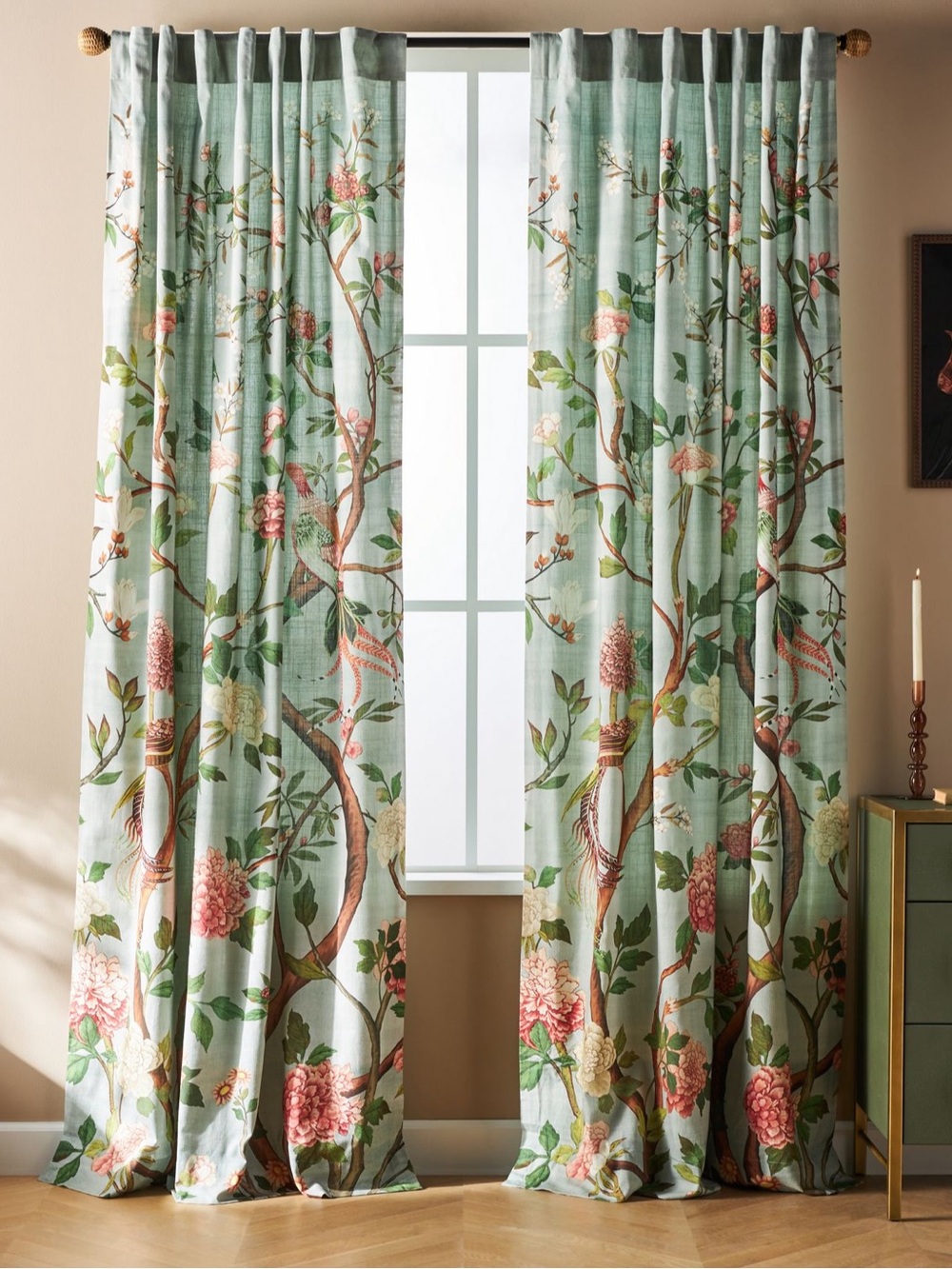 Anthropologie Havenview Organic Cotton Bird Printed Curtain